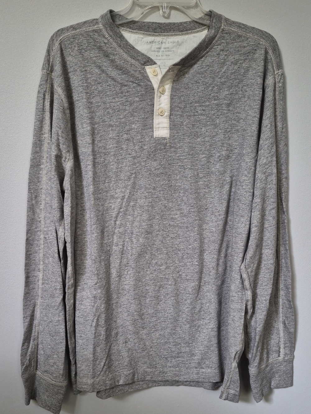 American Eagle Outfitters Heather Gray Long-Sleeve Henley Mens L Cotton Base